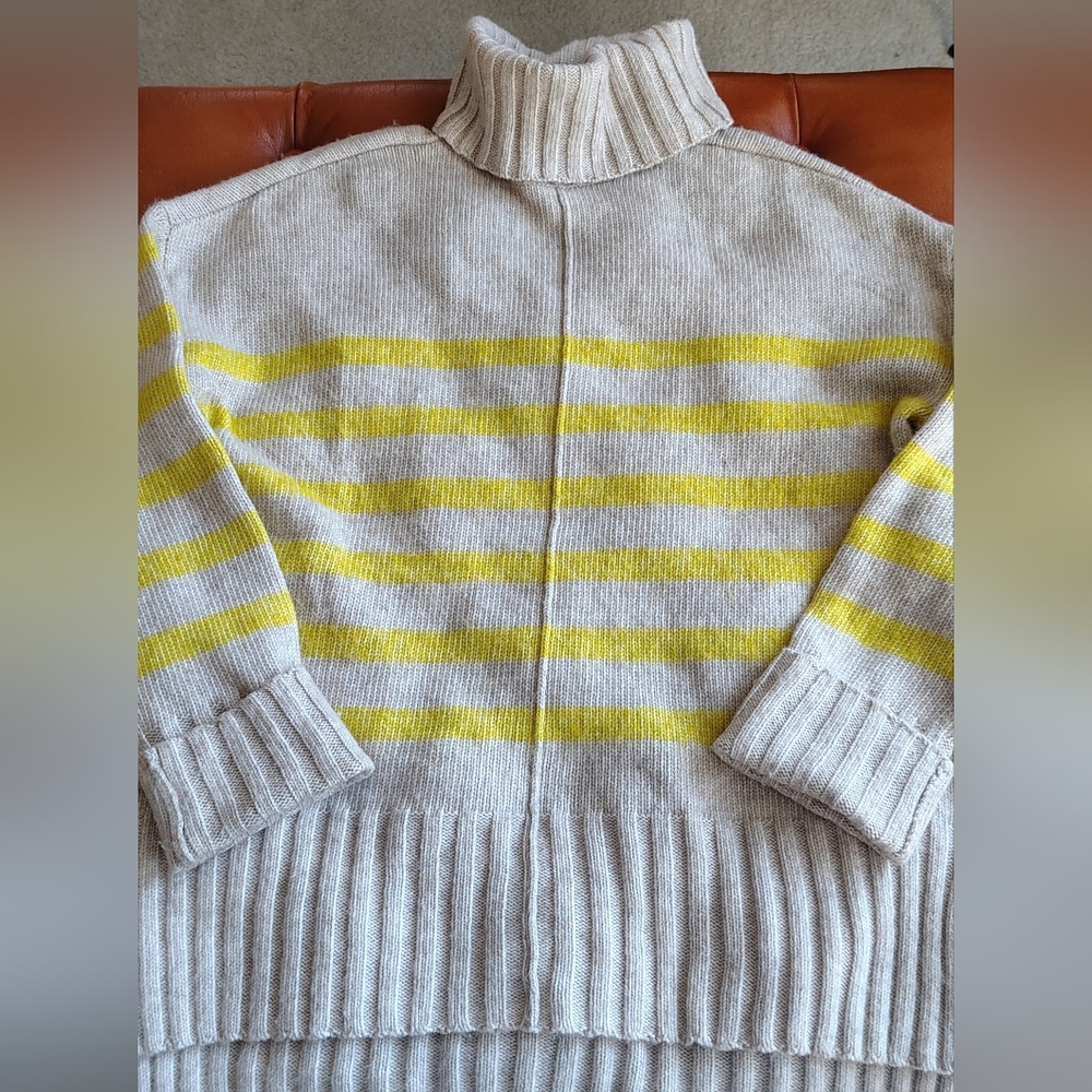 Striped Yellow and Gray Women's Turtleneck Sweater